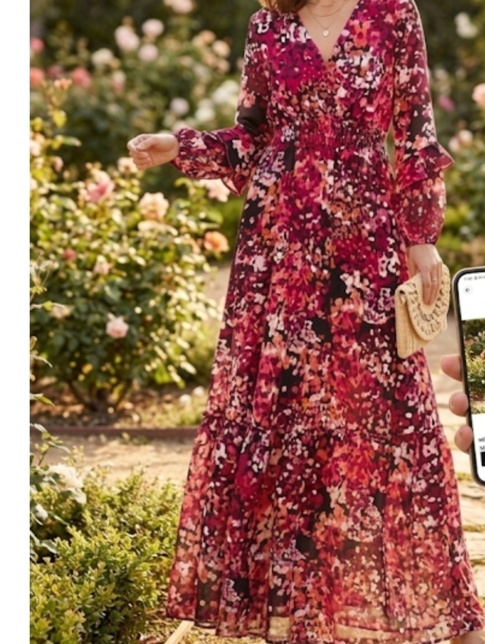 MELLODAY Pink Floral V-Neck Long Sleeve Maxi Dress